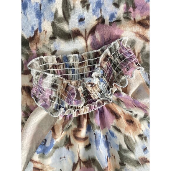 Kylie Paige Top Size Large Halter Floral Watercolor Sleeveless Smocked Neck Boho - Picture 6 of 7